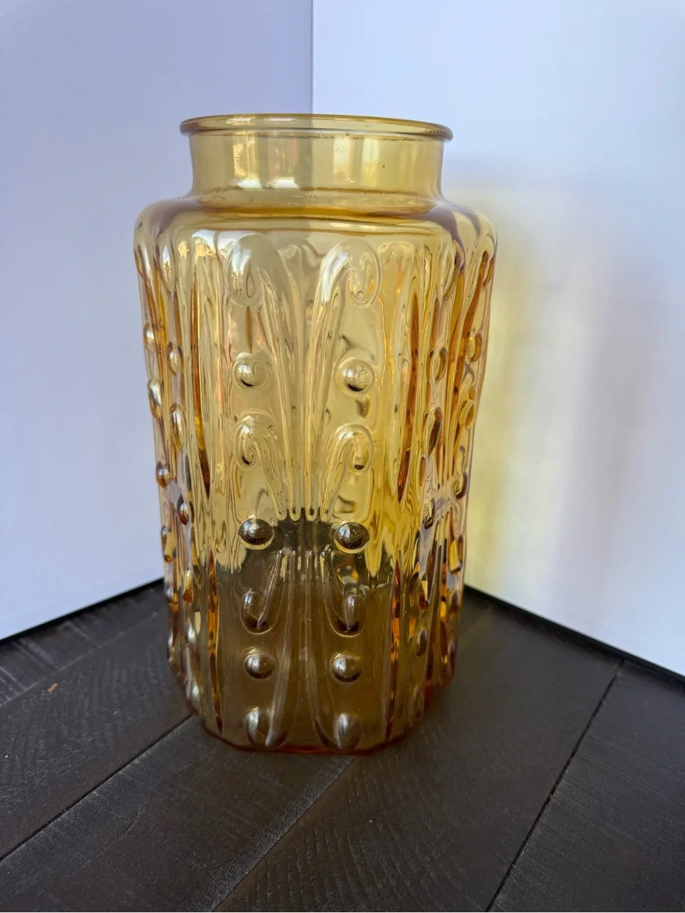 Vintage Amber Glass Jar, Amber Decorative Canister with Lid, cookie jar